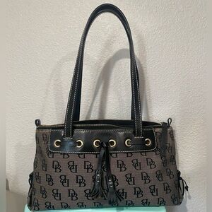 Vintage Dooney & Bourke Signature Monogram Canvas Tassel Shoulder Bag